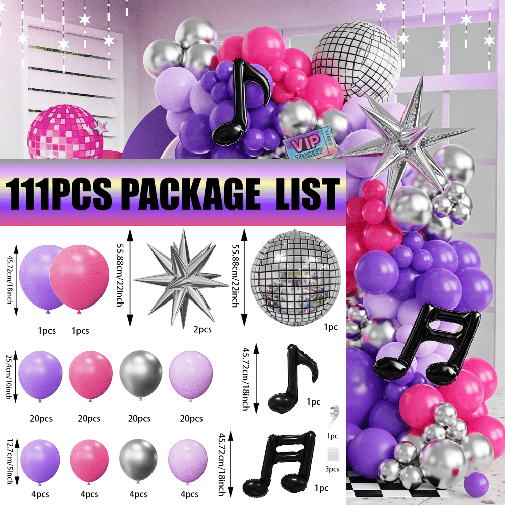 TEMU Arches de ballons en latex sur le thème d'une fête d'anniversaire, 111 pièces, incluant des ballons en feuille violets, rouge , argentés, des