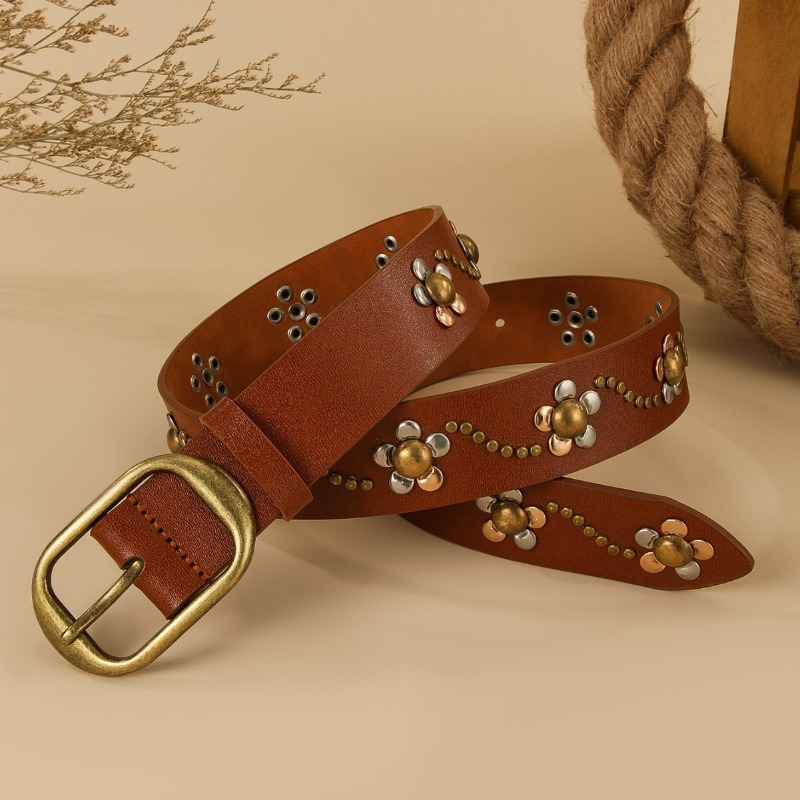 exquisite steampunk style womens studded belt studded flower  display picture 1