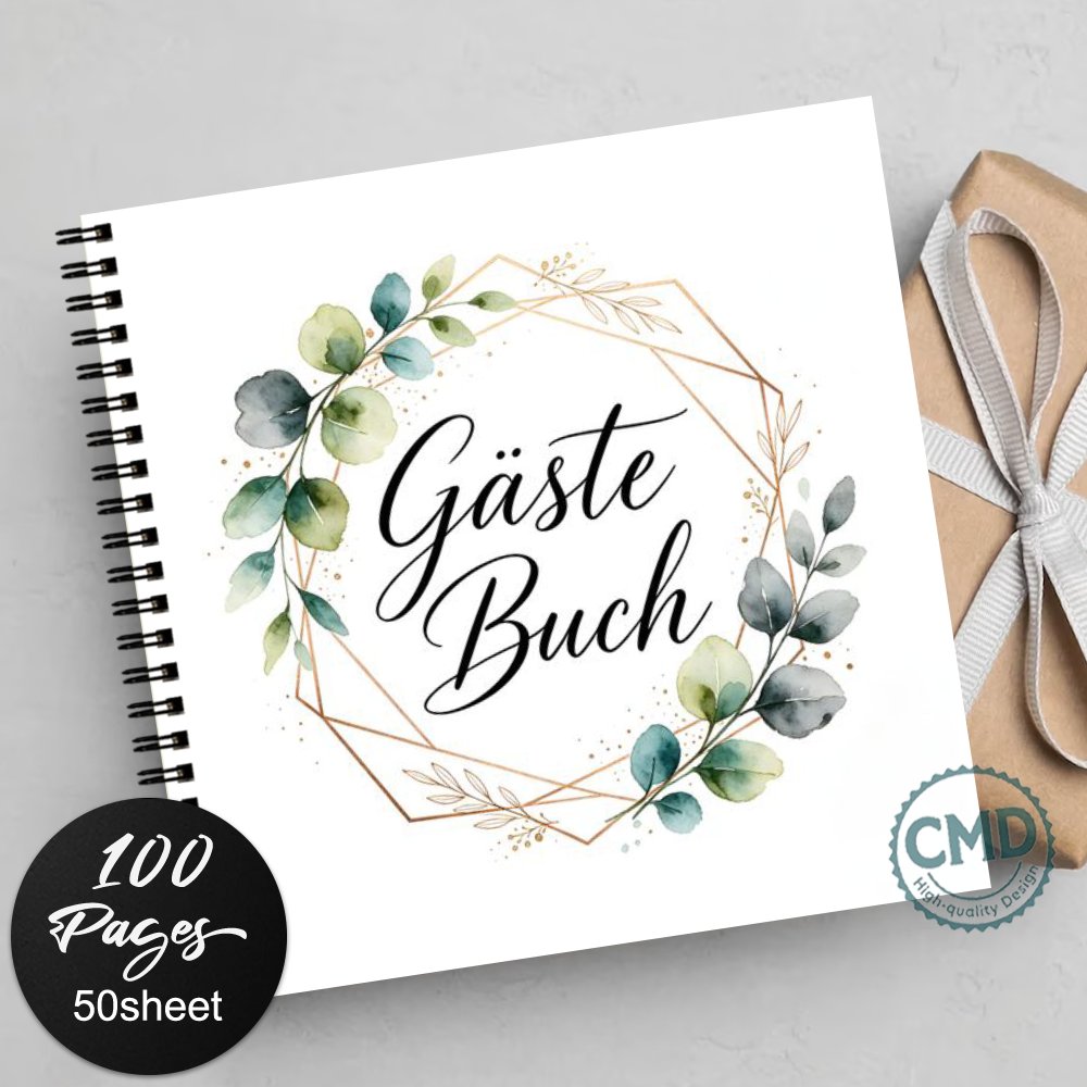 1pc Guestbook For Weddings Anniversaries, Watercolor Green Leaves Geometric Calligraphy Design Guest Book For Bridal Showers Graduations Birthdays Funerals Receptions