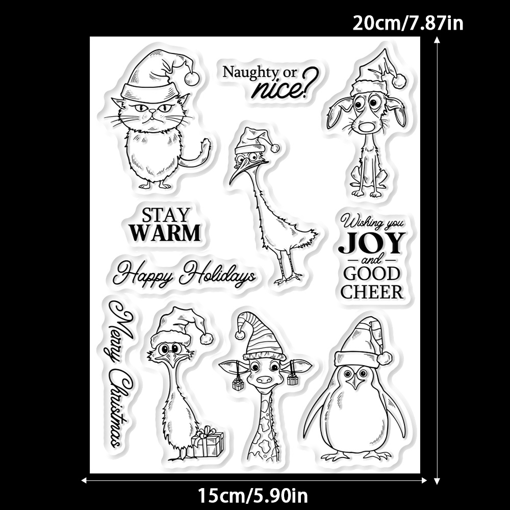 Image of Studio Cute Little Animals Wearing Christmas Hats Clear Stamps And Cutting Dies For Scrapbooking, And Photo Card Album Crafting, Card Making & Diy Decoration, Journaling, And Home Decor