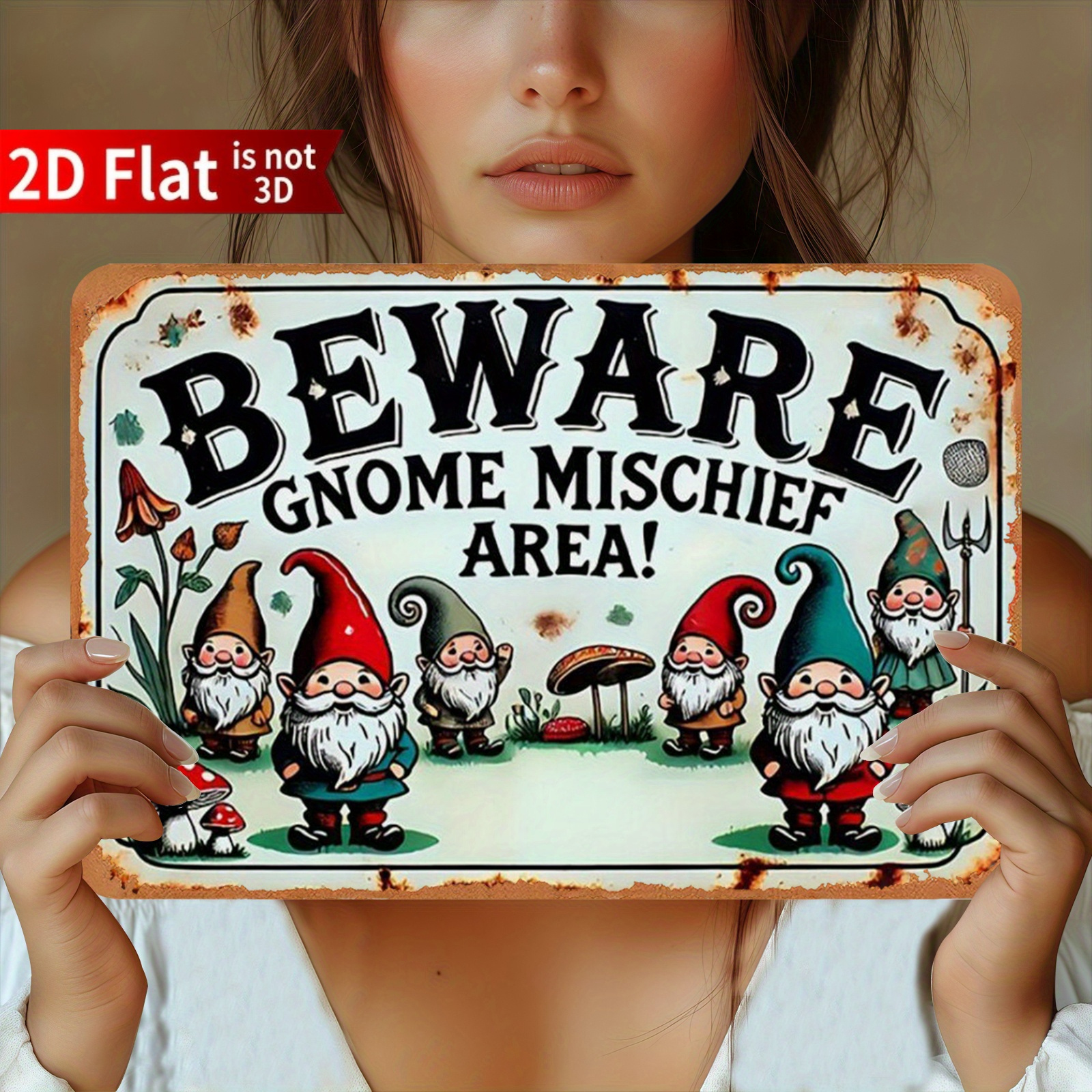 TEMU 2d Flat, 1pc Vintage Humorous Dwarf Wall Decor - Wood Suitable For Home, Office, Garden Warning Sign With Retro Dwarf Illustration, Farmhouse