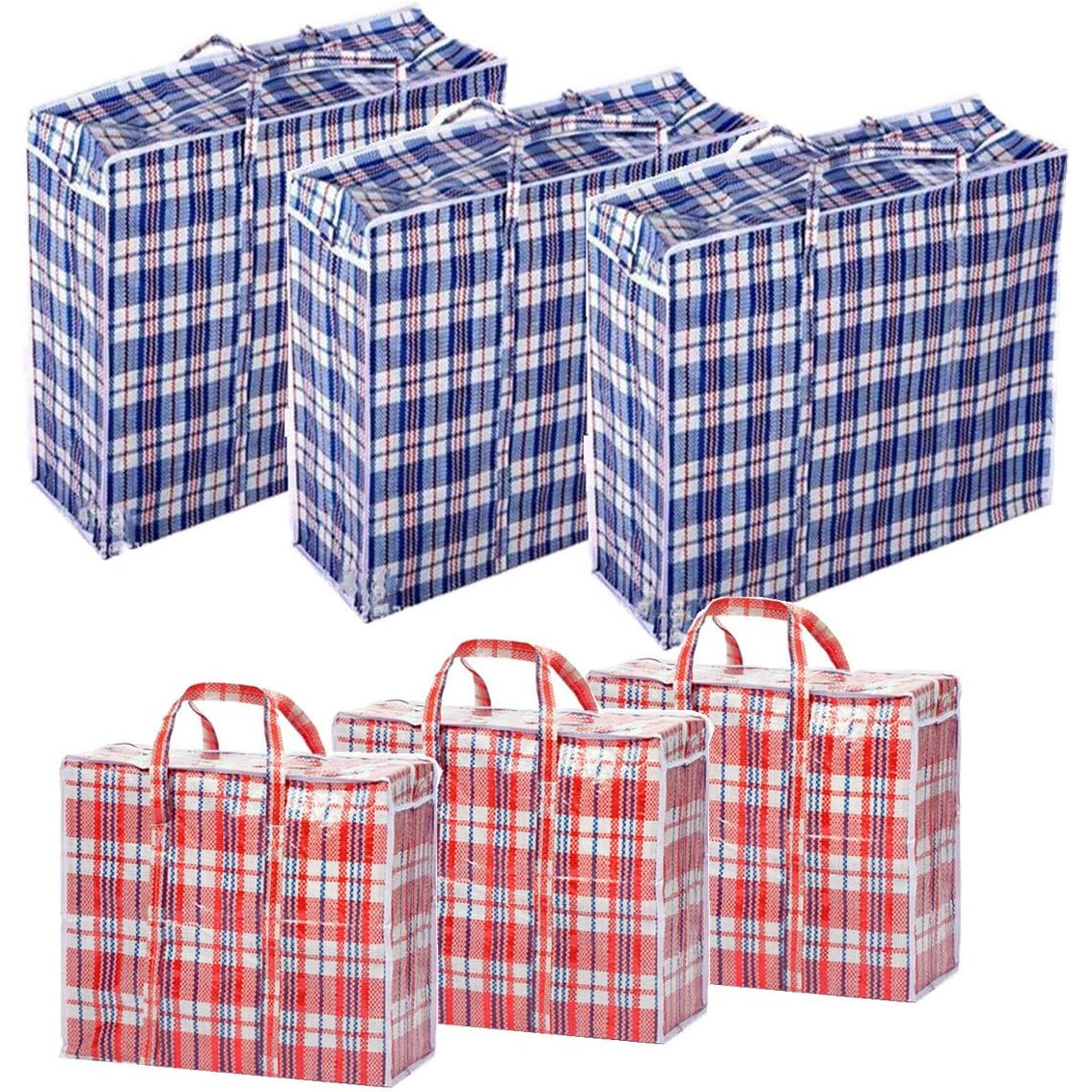 TEMU Set Of 6 Large Plastic Laundry Bags/moving Bags With Zippers And Handles, Perfect For Travel, Laundry, Shopping, Storage, And Moving. Size: