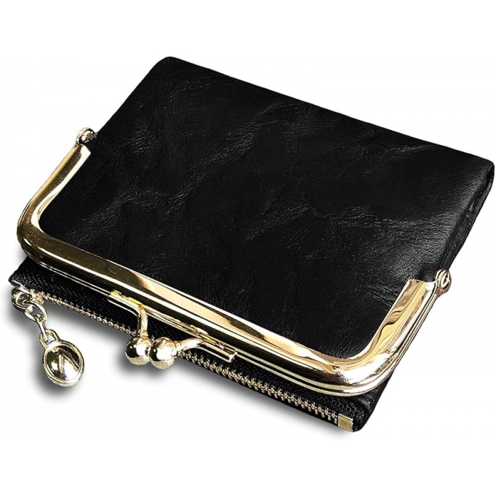 Hour Women's Rfid Blocking Wallet & Vintage Coin Purse - Compact Waxed Card Case With Lobster Clasp, Credit Card Holder And Coin Pocket (/) For Cash, Id, Keys - Elegant Portable Money