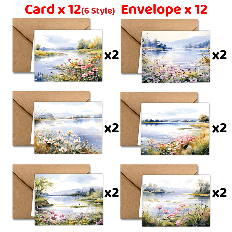 

24-pack Lakeside Wildflower Greeting Cards With Envelopes - Thank You, , Holiday, Good Luck Cards , Teachers, Business, Coworkers