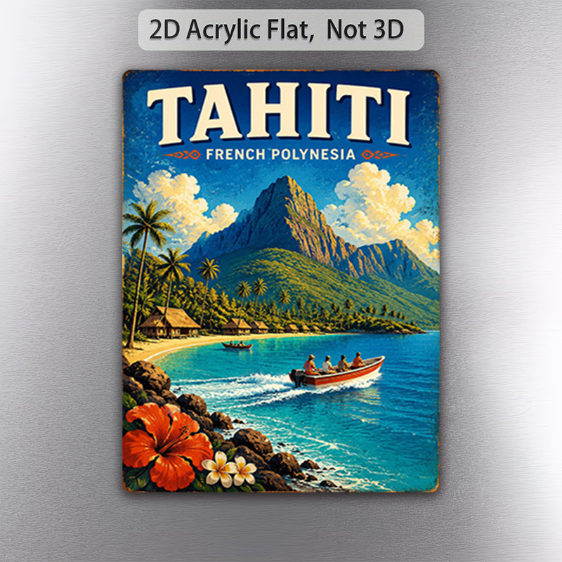 TEMU Aimants de réfrigérateur 2D plats 1 pièce en acrylique , aimants de réfrigérateur carrés Polynésie française, aimants de réfrigérateur