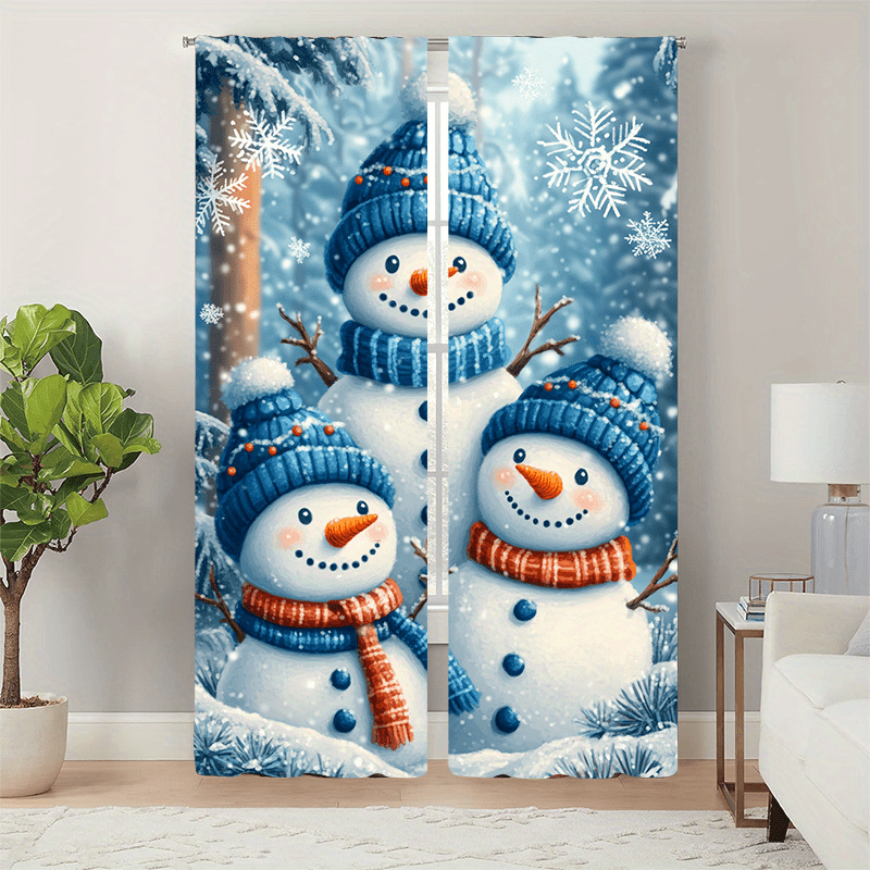 

2pcs Snowman Curtains, , To , , Ventilated, Insulating Reduction Drapes For , , No Needed