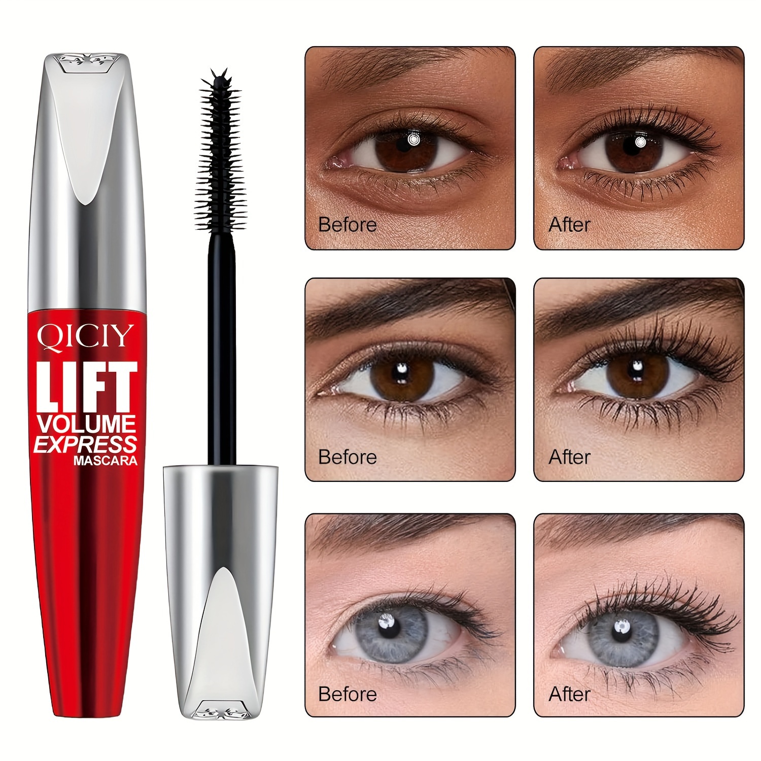 Set of 2 Black 5D Maximum Volume Mascara for Long-Lasting, Curl-Enhancing, Smudge-Proof Eye Makeup