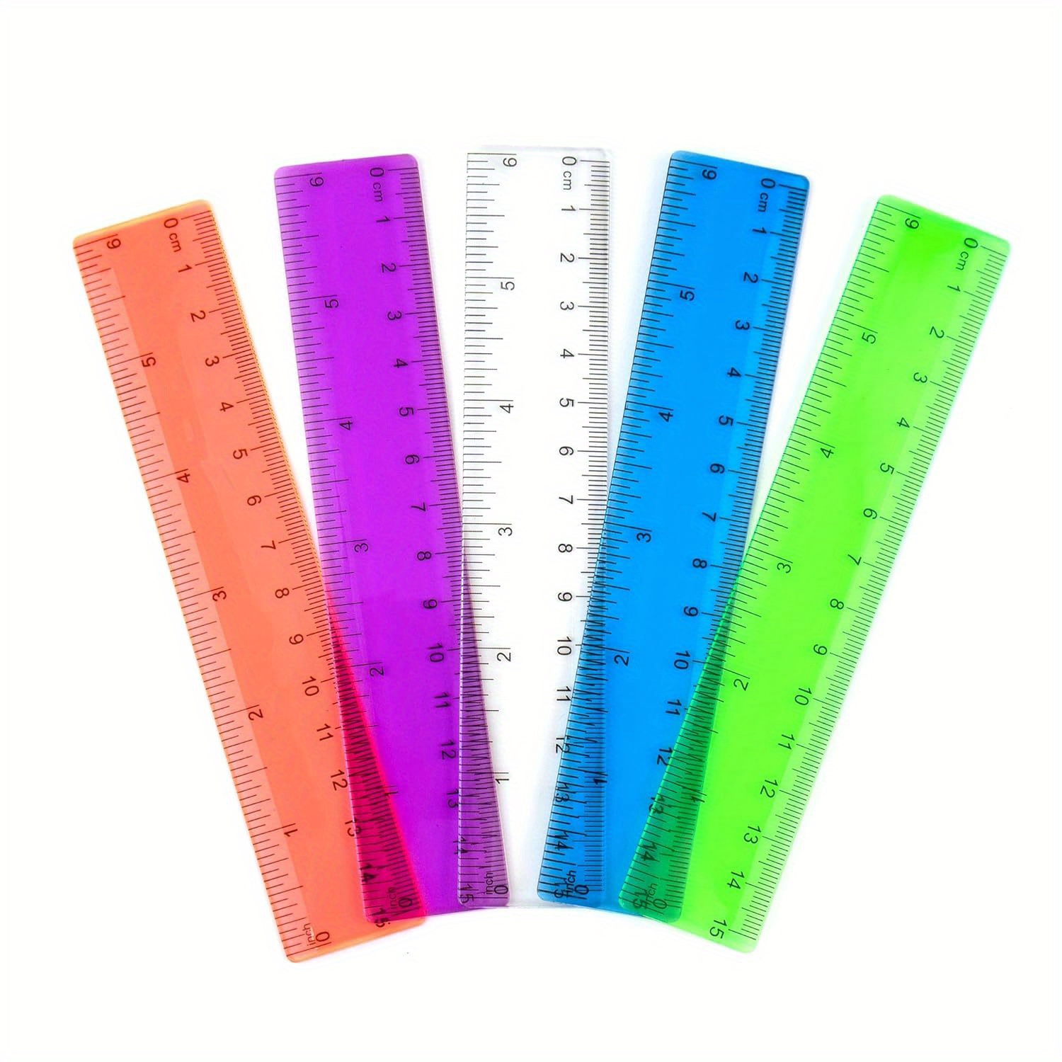 Image of Set Of 5 Transparent Rulers For Back-to-, Measuring 15 Cm / 6 Inches, Featuring Colorful Designs That Are , With Inch And . Lightweight Small Rulers Are Perfect For School And Office Use
