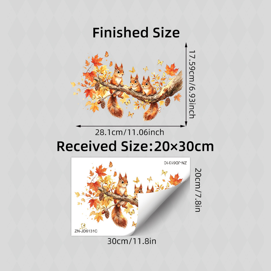 TEMU Autumn Squirrel Window Stickers, 3 Squirrels Pinecones Butterflies, Double-sided Electrostatic Window Clings, For Living Room Glass Window Fall