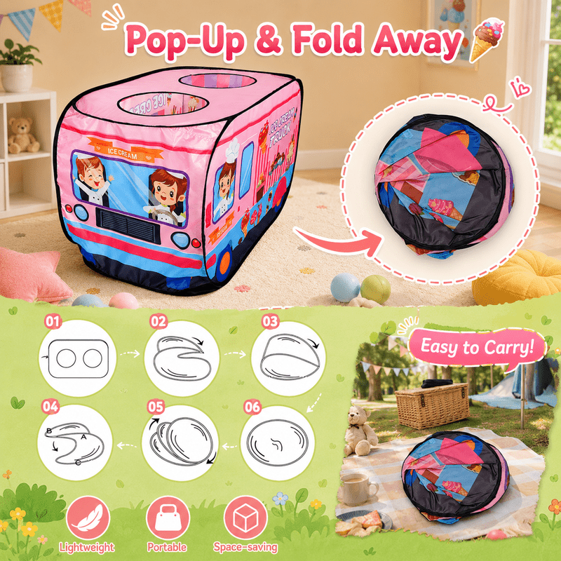 Ice Cream Tent - Foldable and Space-Saving Playhouse for Kids