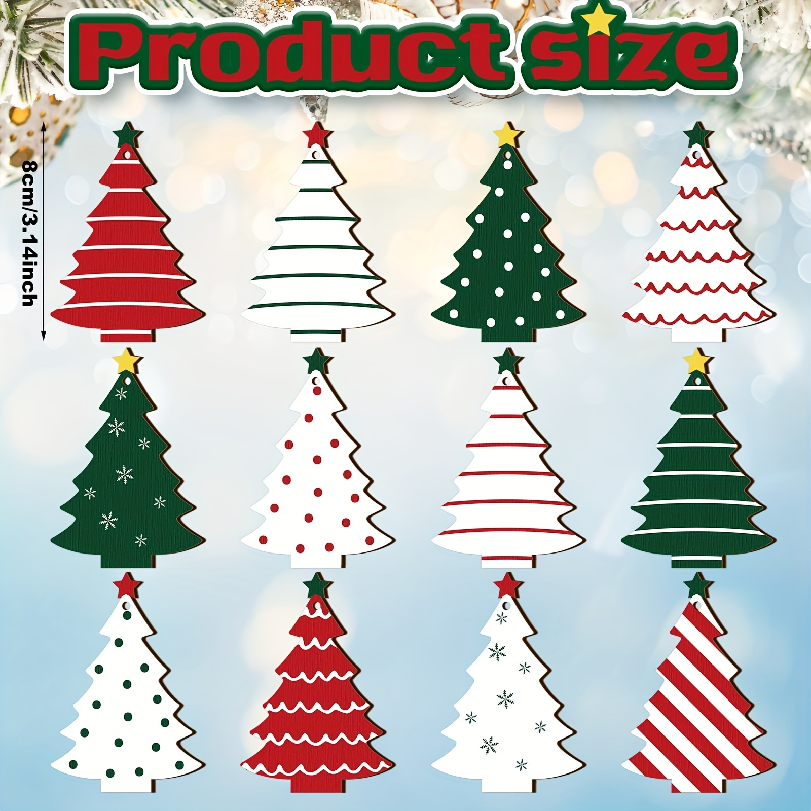 TEMU Paquete de 12 adornos de árbol de Navidad de madera artificial - Decoraciones de árbol de estilo en , verde y , aptas para el hogar, para