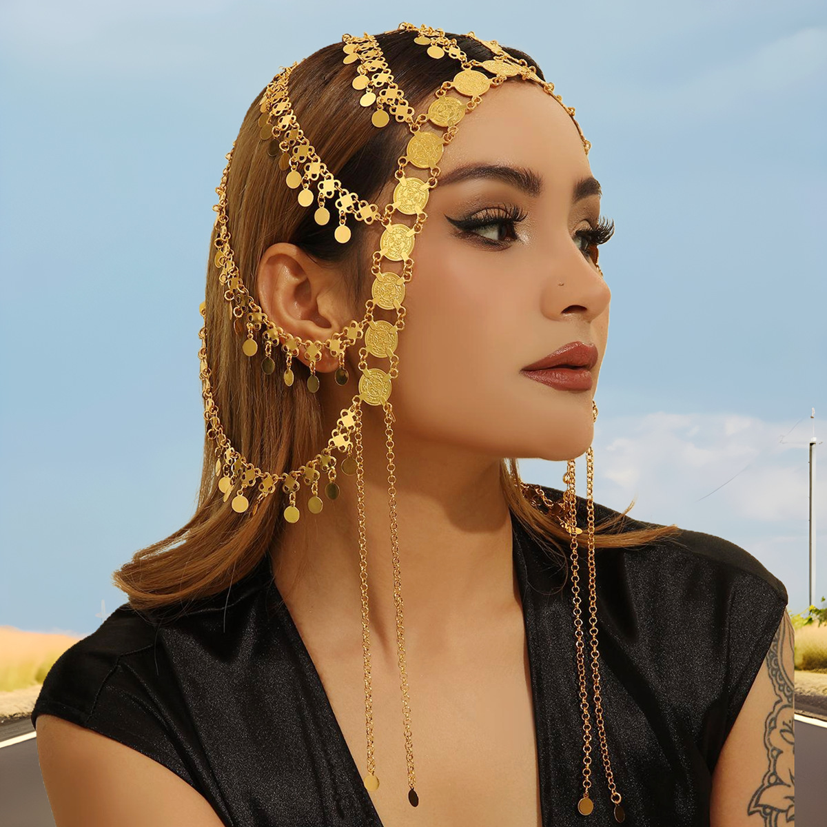 Arabian Headdress with Golden Alloy Coin Tassels Middle Eastern-Inspired  Hair Chain Accessory for Weddings, Parties Cultural Events Lightweight