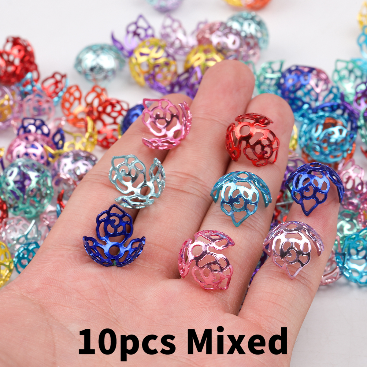 TEMU 10pcs Colorful Rose For Round 16mm Beads Diy Metal Spacer Beads Tassel Petal End Caps | For Lotus End Bead Caps Diy Pen Earrings Pendant Jewelry