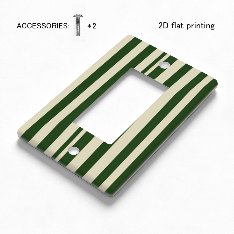 TEMU 1pc 2d Flat Printed "minimalist Style Green And White Intercalated Stripe Pattern", Switch Plate Cover, Wall Decoration, Suitable For Light