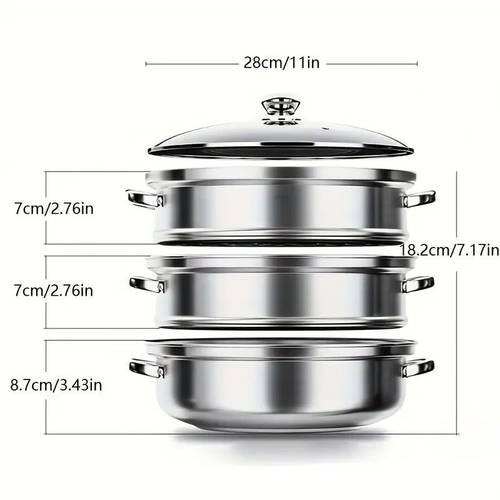 two three layer stainless steel steamer with lid multi purpose cooking utensils for vegetables dumplings soup and sauce durable kitchen essential for healthy cooking and vegetable steaming smooth durable cooking utensils
