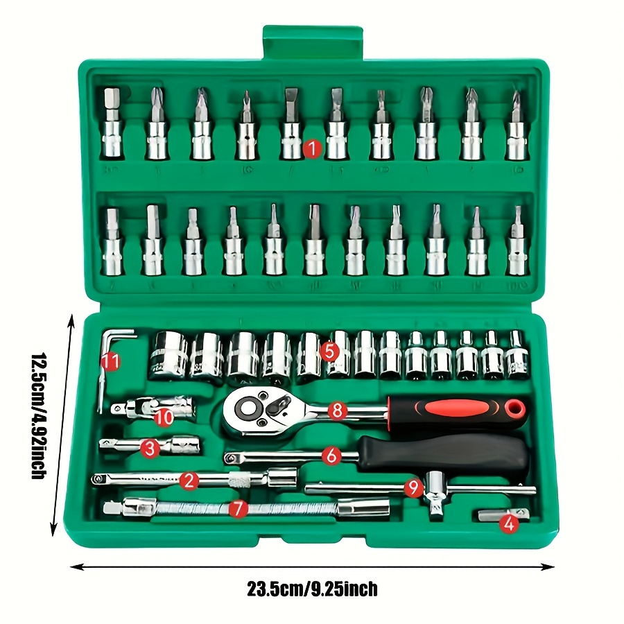 46piezas kit de reparación de coche con herramientas de acero de - llave de impacto rápida y herramientas esenciales, de herramientas verde, juego de herramientas de impacto profesional, kit de herramientas multifuncionales de reparación de coche, destornilladores y herramientas esenciales portátiles para coche y motocicleta 4