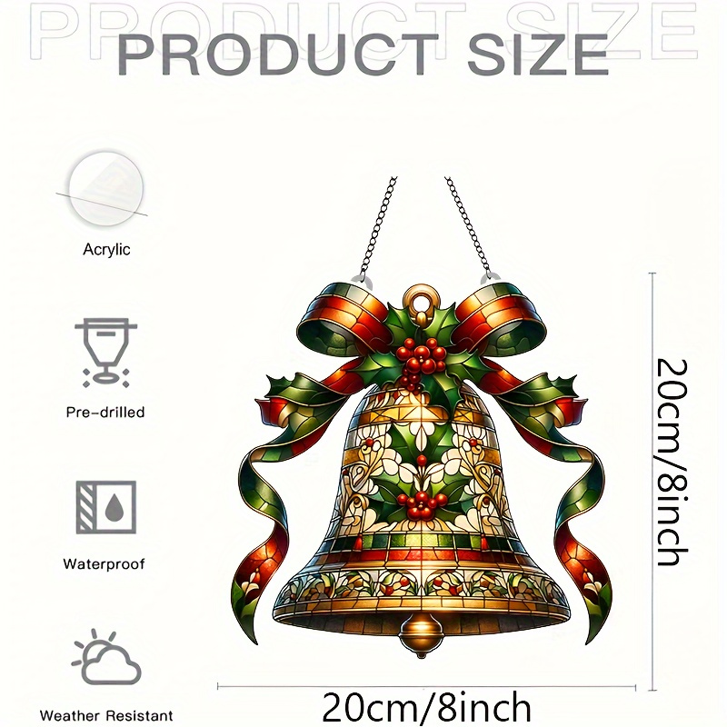 TEMU 2d Flat, 1pc, 2d Flat, 8-inch Acrylic Christmas Bell Sun - Perfect For Garden And Window Decorations | Ideal Holiday Gift & Family, 2d Flat