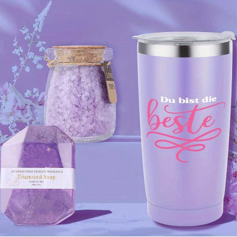 8-dijelni Ljubičasti Poklon Set za Kupanje za Žene - Morska Sol, Pješčana Sol, Spa Set, Rođendanski Poklon za Samoobavještavanje za Mamu, Suprugu ili Najbolju Prijateljicu, Savršen Poklon za Zahvalnost i Božić, Gumica za Kosu, Mirisna Svijeća, Kupaći Prašak, Bombice za Kupanje, Sapun, Poklon Kutija - Idealno za Sezonske Proslave