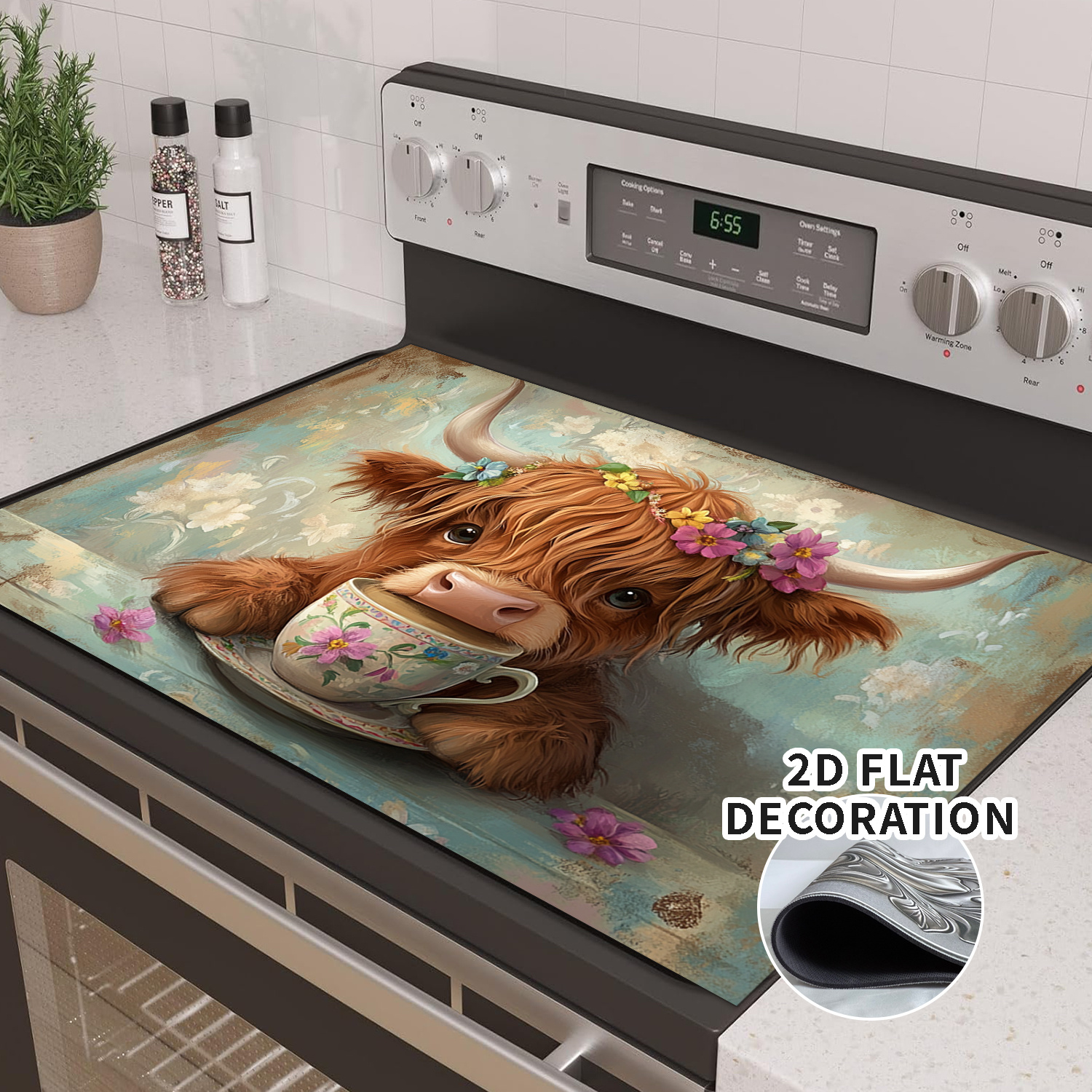 TEMU 2d Flat, Pattern One-piece Replacement Stove Decorative Cover - Protective Rubber Mat For Induction And Induction Cooktops, Extra Countertop