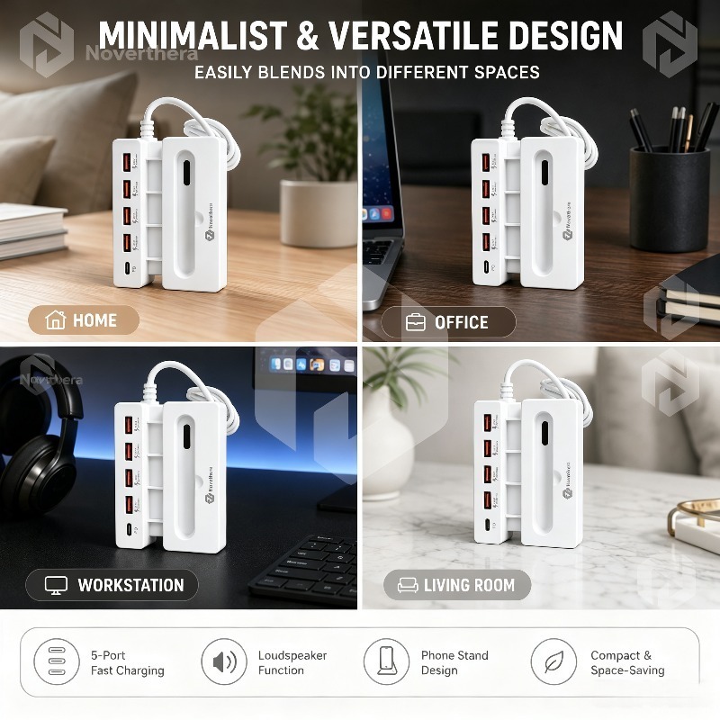 65W 5-Port USB Charging Hub with Type-C and USB-A Ports