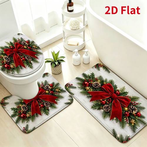 imagen del artículo juego de baño de 3 piezas de franela con tapeta de inodoro antideslizante, tapete superabsorbente lavable a máquina con de de u, , para decoración de baño, regalo de inauguración de casa para , 2d