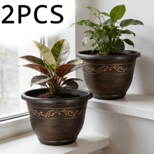 item picture set of 2 vintage plastic garden planters with drainage holes suitable for indoor and outdoor use ideal for courtyards lawns yard decor lawn decor vintage planters classic gardening supplies sturdy construction lightweight pots