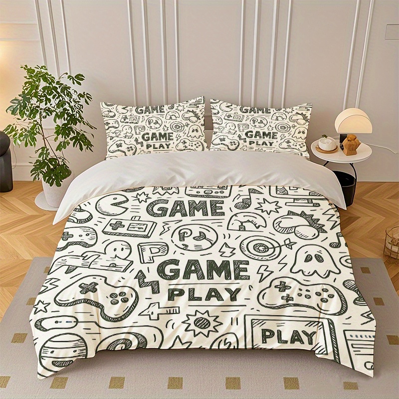 TEMU Ensemble de housse de couette 2/3 pièces avec un motif de console de jeu Mario, comprenant une housse de couette et une taie d'oreiller. Parfait