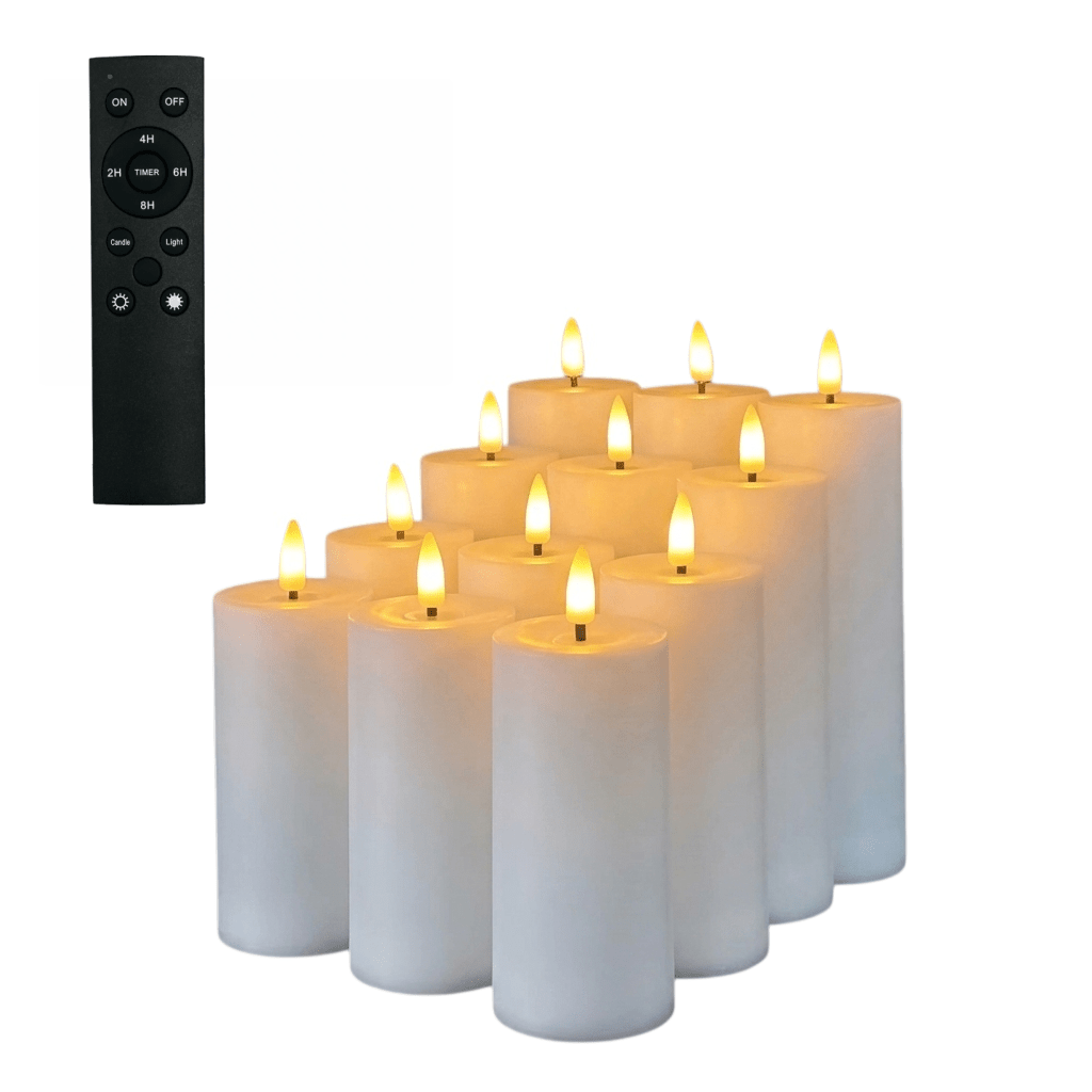 TEMU Candele a LED a colonna senza fiamma , confezione da 12/24 pezzi, misure multiple, con telecomando e timer, , ideali per feste, matrimoni, scene