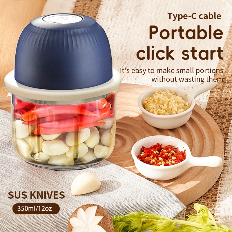 mini cordless 3-blade food chopper - 12oz electric blender & garlic press for garlic, vegetables, fruits, onions, salads & hot pot ingredients -   gadget Product details 0