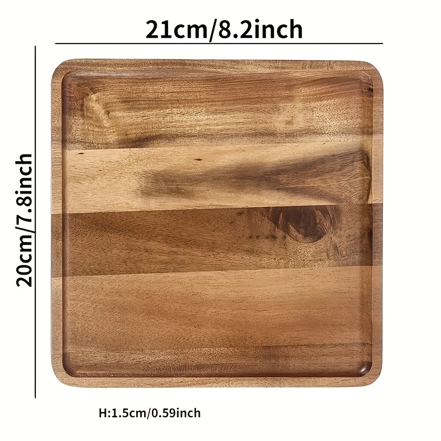 Image of 1pc Solid Acacia Dinner Plate, Sturdy Wooden Serving Tray For Meals, Snacks And Desserts, Polished End Wood Service Platter For Home And Restaurant Use, Durable Kitchenware