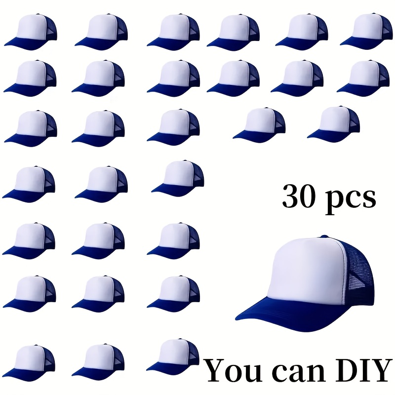 TEMU 30 Casquettes Personnalisables - Casquettes Ajustables en Respirante avec Panneaux de Transfert Thermique Vierges, Lot de Casquettes pour