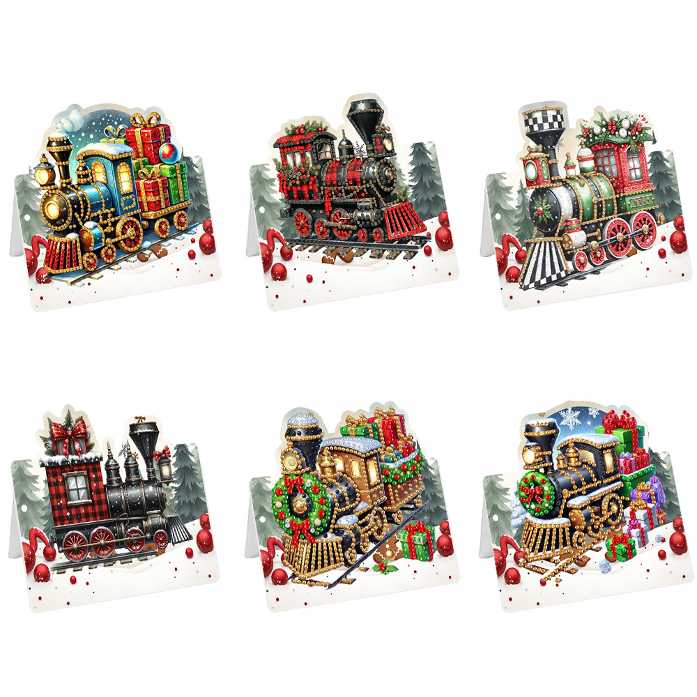 TEMU 6pcs Suitable For Gifts Christmas Birthday Theme Diamond Painting Greeting Card Set Diy Irregular Shape Rhinestone Painting Greeting Card Crafts