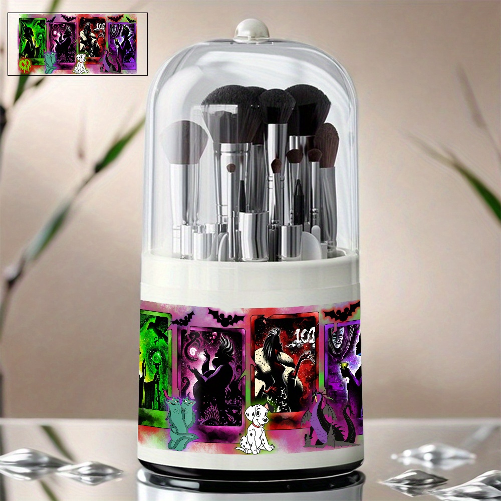 1pc   fairy tale   cosmetic storage box 360 rotating dust proof makeup organizer with         desktop brush holder for vanity bathroom counter dressing table villainthemed design clear rotating mechanism Product details 0