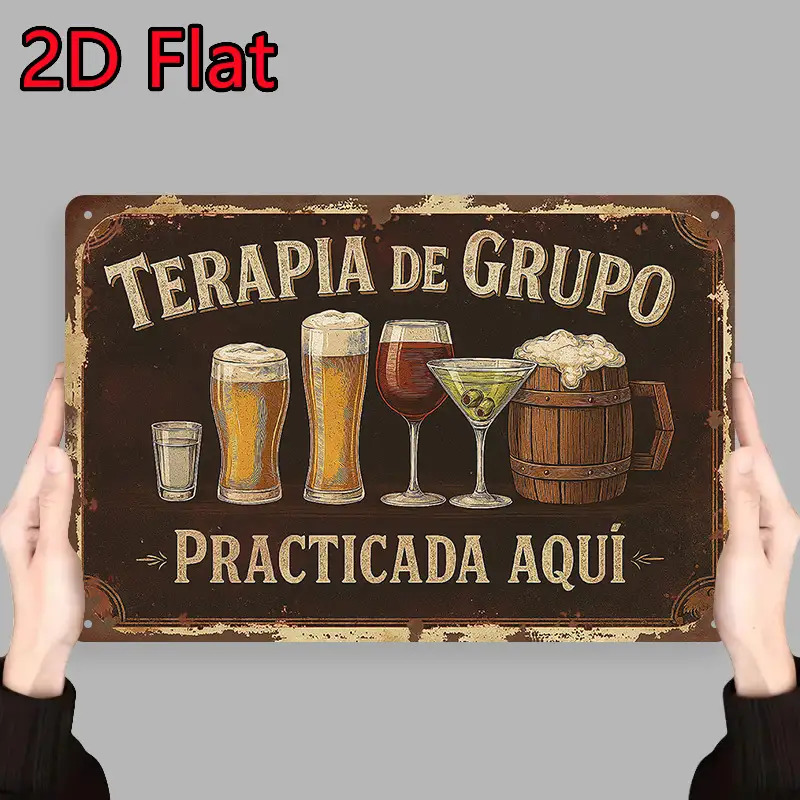 TEMU Panel 2D - de Pared de Madera Vintage - Eslogan Español para Práctica de de , con Ilustración de Cerveza/Cocktail, Decoración de Madera de