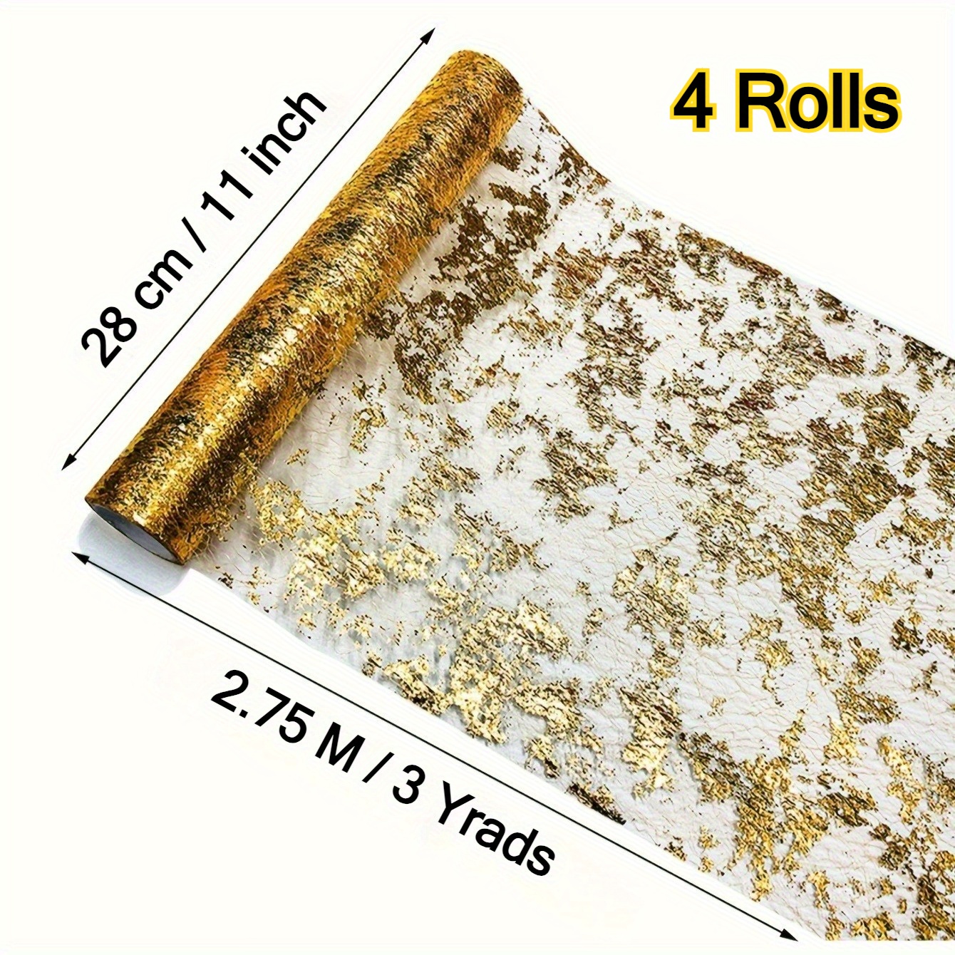 TEMU 1/ 2/ 4 Rolls Runner - Sequin Glitter Foil, Metallic Golden Thin Mesh, Polyester Material, 11"x108" Size, For Thanksgiving, Christmas, Halloween
