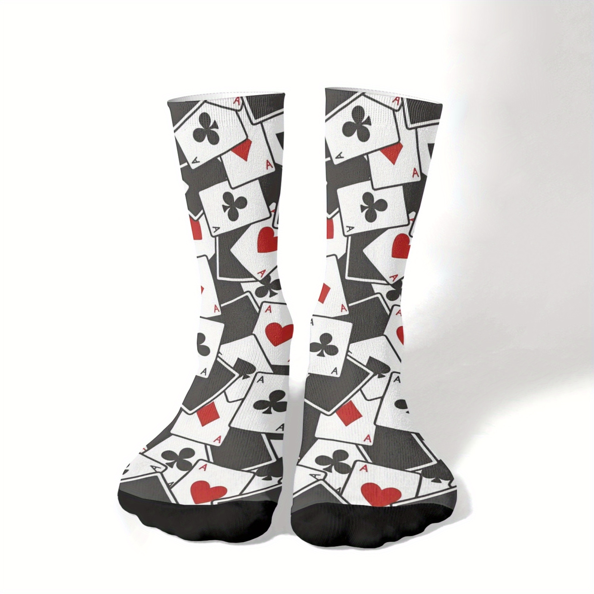 

Men's Mid-calf Novelty Playing Cards Socks - Polyester & Spandex , Knit Fabric, Machine Washable, Fun Hip-hop Style, Casual Wear - Of 1 Pair