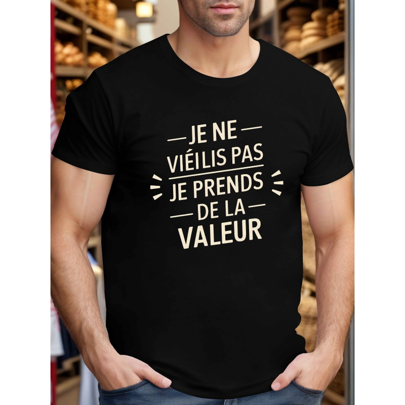 

Motivational French Quote Print Tee Shirt, Tees For Men, Casual Short Sleeve T-shirt For Summer