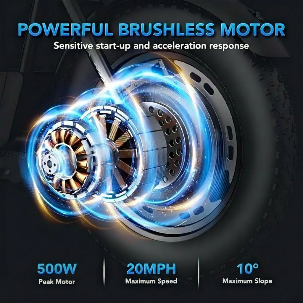 scooter with a seat, 500w motor, 20-inch   tires, a   of 20 miles per hour, a range of  , a 48 .4ah high-capacity battery, a commuting electric scooter   with an lcd display and   brakes Product details 2