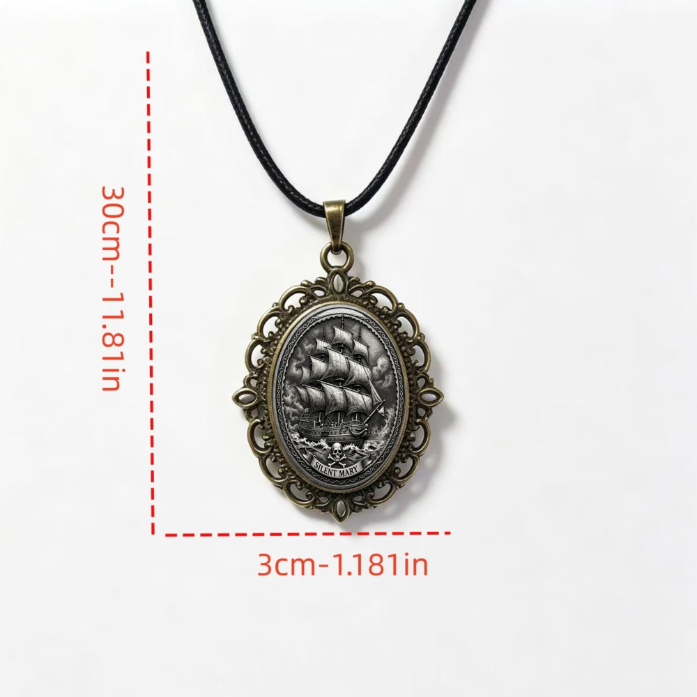 Vintage Oval Embossed Pendant Necklace, Unisex Design