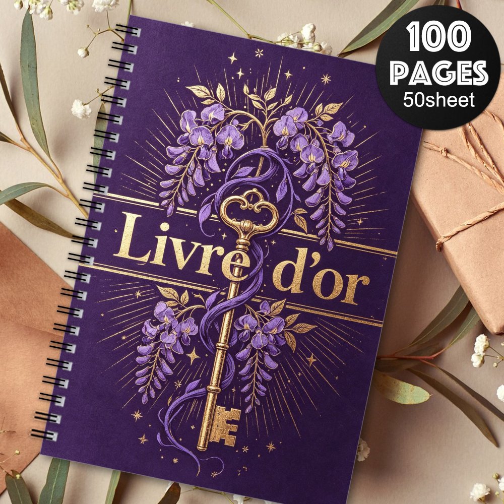TEMU 1 pièce 'or à spirale français, livre de vintage avec décor de violette et clé dorée, album souvenir pour commémoration d'anniversaire de