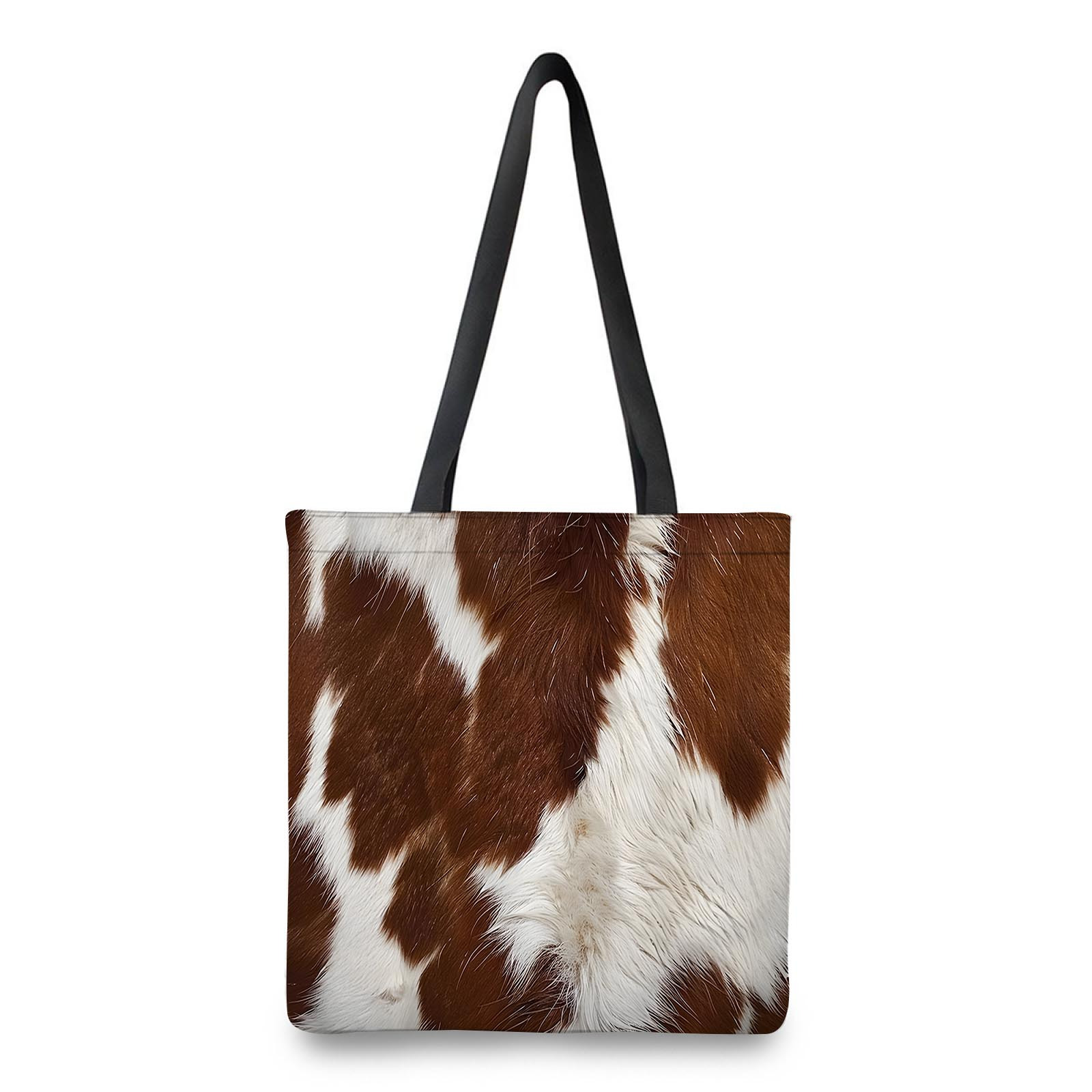 

1pc Cowhide Tote Bag For Women - Polyester, No-closure, Shoulder Bag Spacious , Reusable Shopping & ,