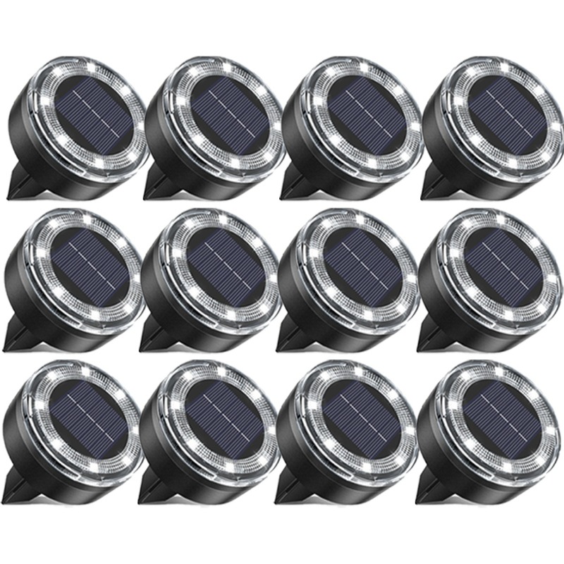 TEMU Lot de 24/12 Lampes Solaires de Sol Extérieures, 8 LED Lampes Disques Solaires IP44, Lampes Solaires Plates, Lampes de Chemin à Énergie Solaire