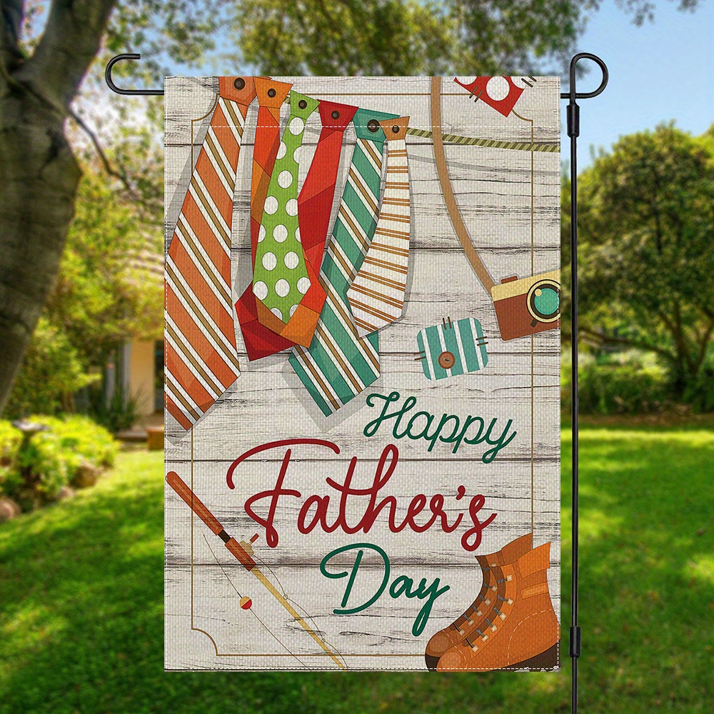 

Happy Father's Day Double-sided Garden Flag - Polyester, Outdoor, Decor, 12x18in, No Pole Included