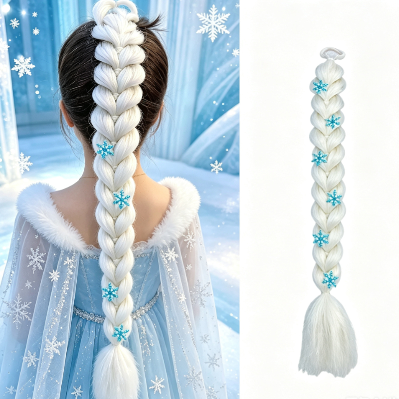TEMU Lot de perruque avec chignon épais en et accessoire de cheveux long à tresse unique avec décorations de de neige. Fabriqué en fibre résistante