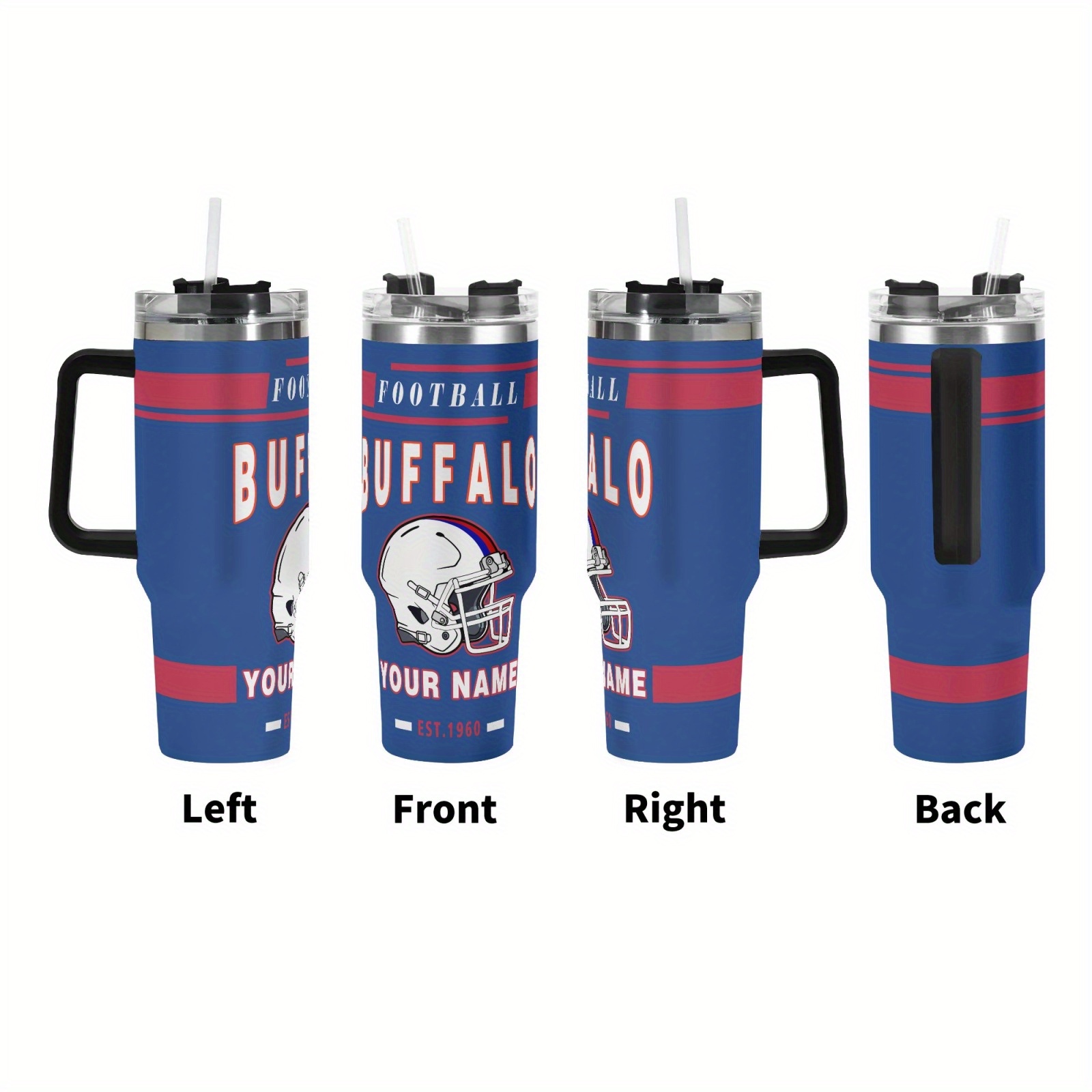 40oz 1pc customized buffalo football stainless steel insulated tumbler anti slip portable car cup personalized name travel cup hand wash only reusable maintains beverage hot or cold multi purpose for water iced tea coffee smoothies   car office home   for fan 0