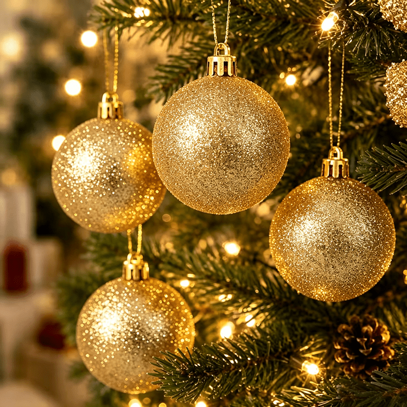 TEMU 16pcs Shiny Christmas Balls, Decor Tree Ornaments - Halloween, Thanksgiving, Birthday, And Wedding Craft Christmas Ball Decorations, Durable