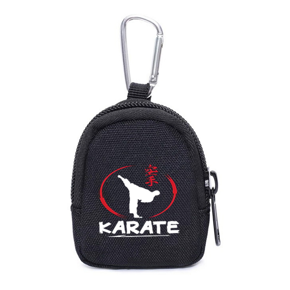 Image of 1pc A Compact Martial Arts Coin Pouch, Ideal For Outdoor Activities Like Camping And Fishing, As Well As For Storing Change, , Keys, And Earphones. It Features A Black Sports Design With A Zipper