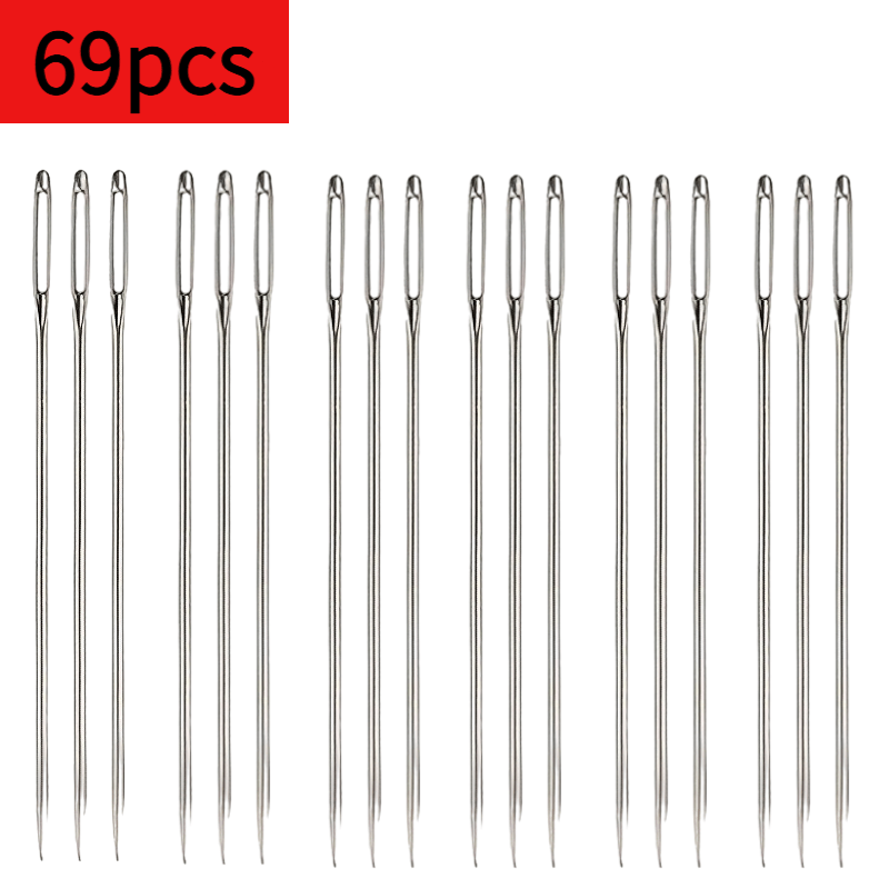 TEMU 69pcs Large- Hand Sewing Needles, Thick Head Extra Large Eye, Suitable For Cross Stitch, Faux Leather, Thick Yarn, Knitting - Handcraft