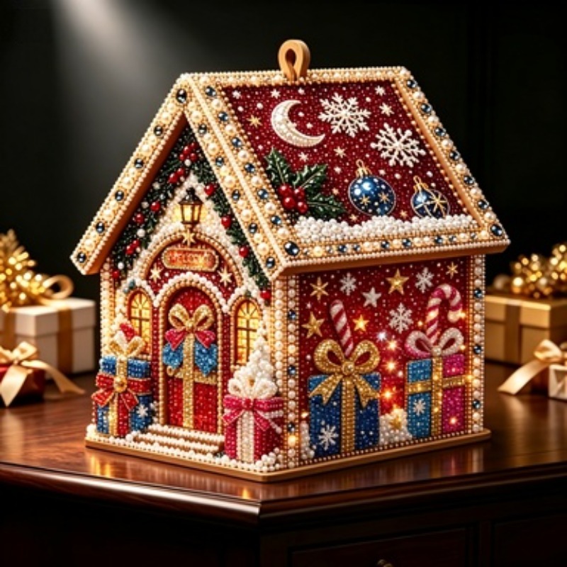 TEMU 1 Set Of 3d Handcrafted Pearl And Diamond Painting Cabin Kit, Stick Candy Diamond Painting Set, Handmade Desktop Accessories, Christmas