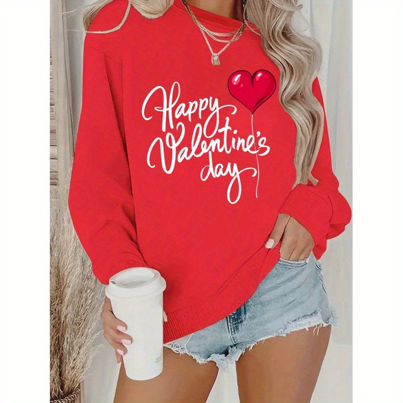 

Women's 's Day Sweatshirt, 95% Polyester 5% Elastane, Crew Neck Knit Fabric, With Heart , Fall/winter Warm Clothing